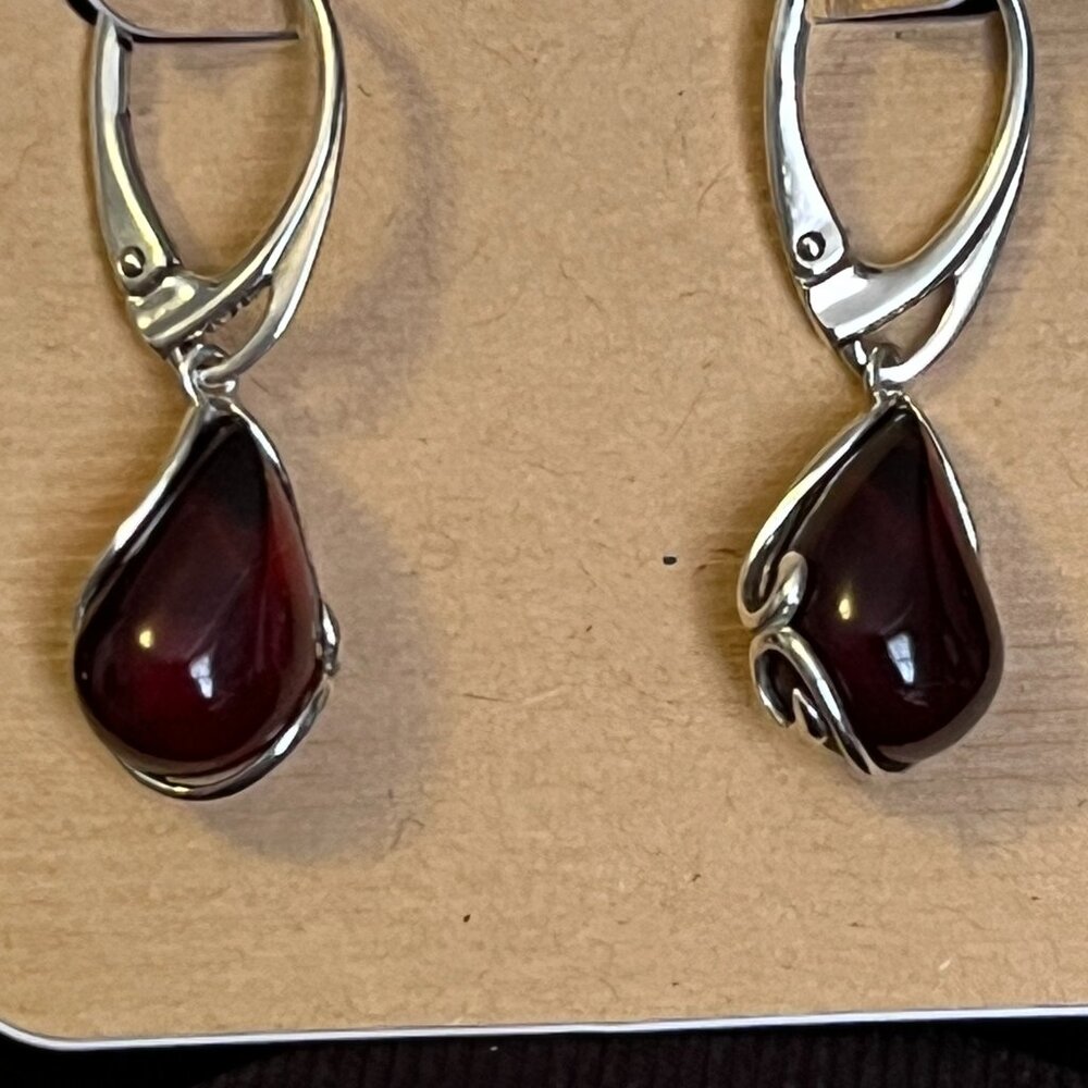 Baltic Cherry Amber Sterling Silver Necklace & Lever‑Back Earrings Set - Picture 2 of 16